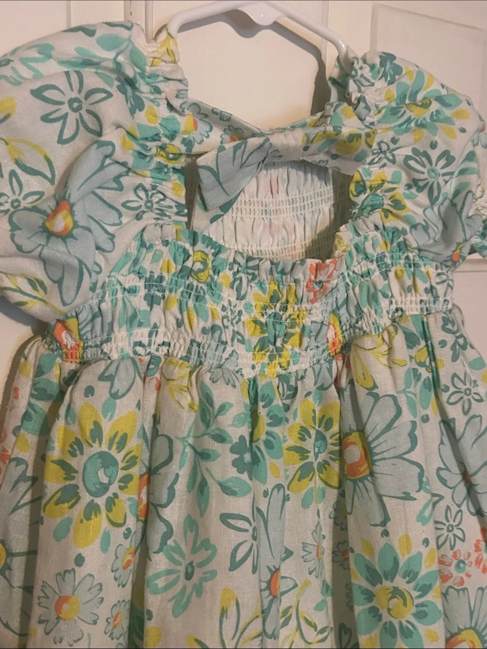 Joie Pastel Floral Smocked Dress in Light Blue, Yellow & Green